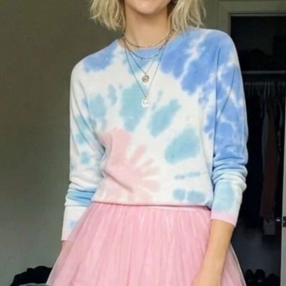 Minnie Rose Wo Tie-Dye Scallop Cashmere Blend Frayed Sweater